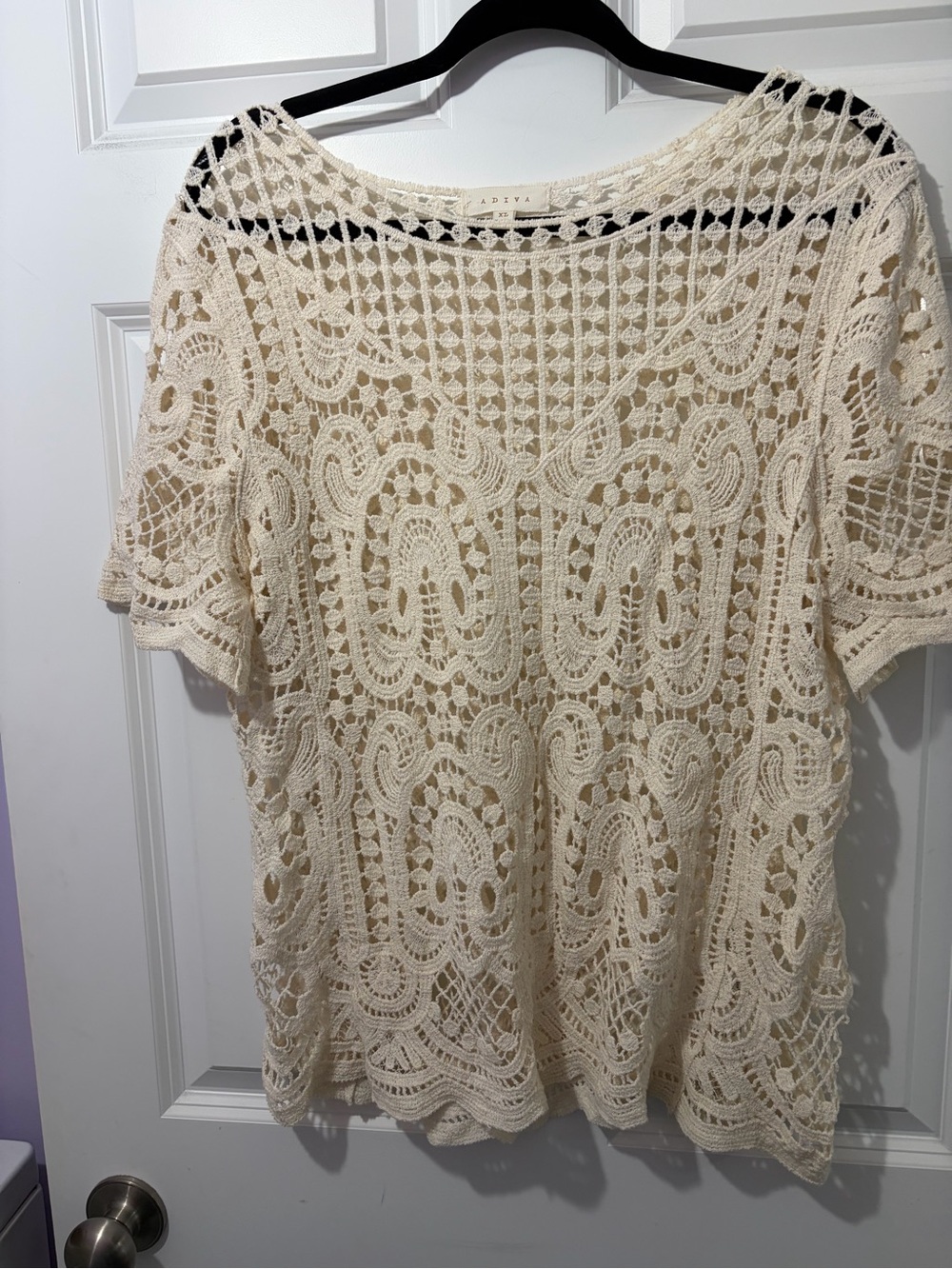 ADIVA Cream Boho Crochet Lace Short-Sleeve Top XL